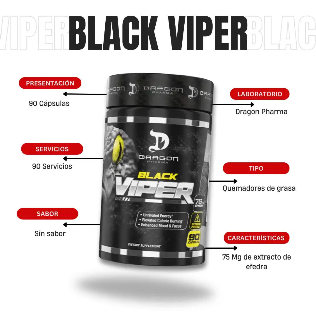 BLACK VIPER 90 Cápsulas Dragon Pharma- Quema Grasa